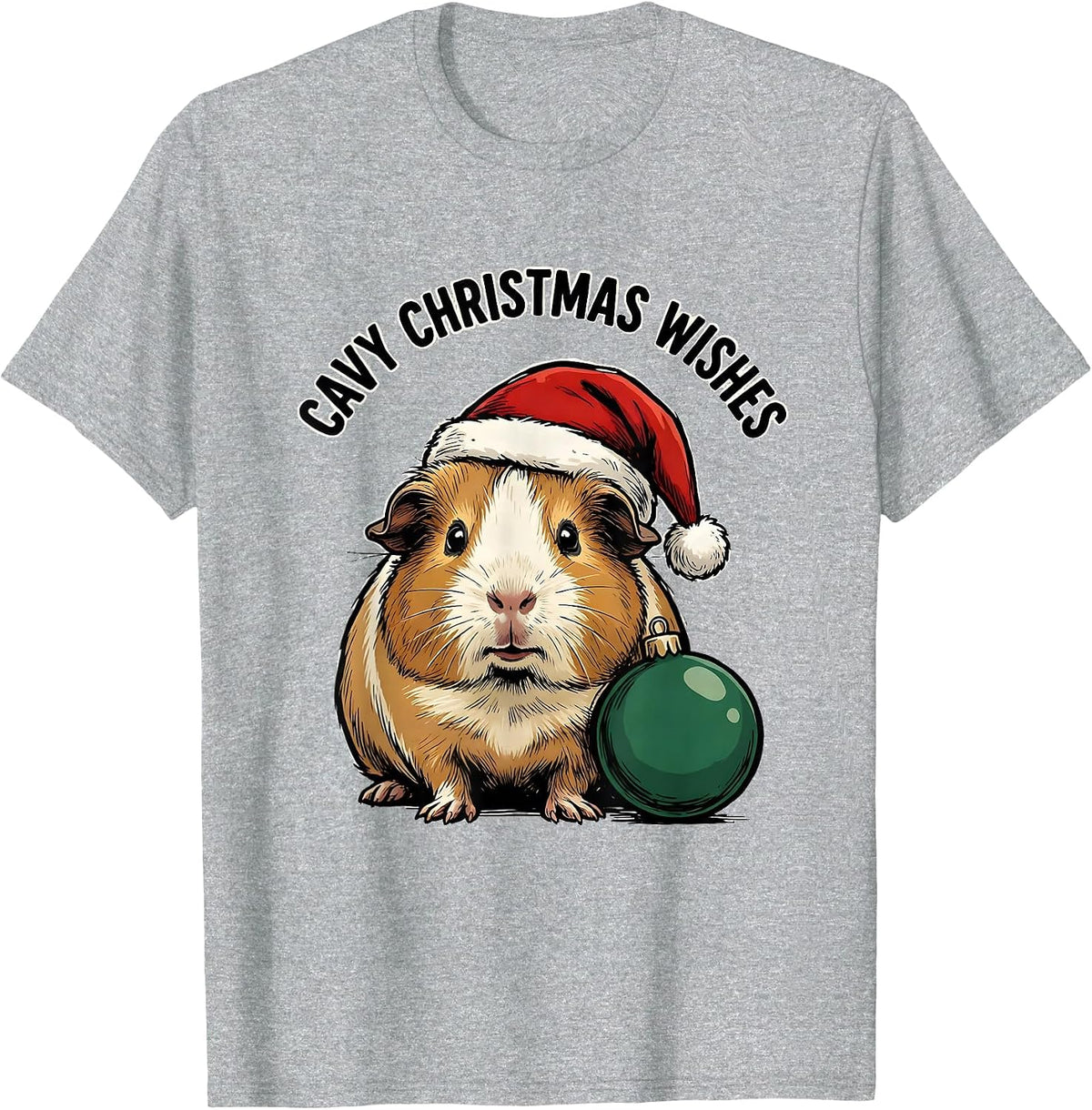 Men's Cavy Christmas Wishes Funny Guinea Pig Santa Hat Holiday T-Shirt - Heather Grey