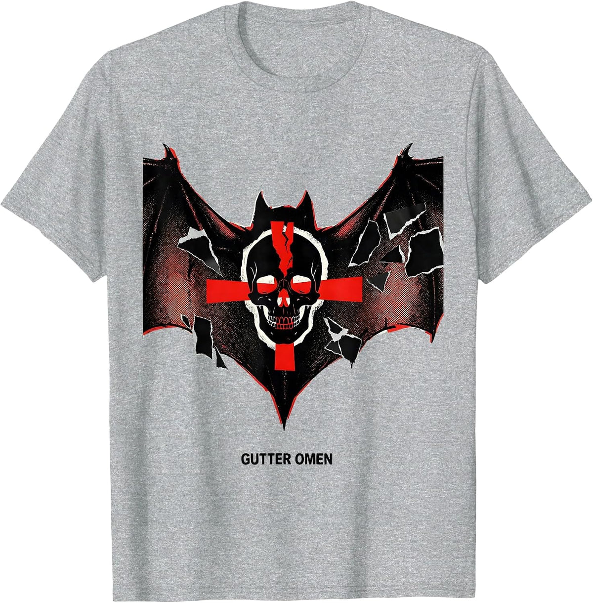 Men's Gutter Omen Punk Metal Y2K Goth Emo Skull Streetwear T-Shirt - Heather Grey