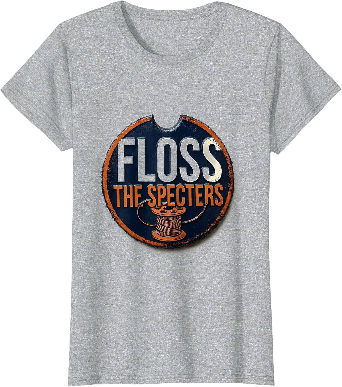 Women's Floss the Specters Rubber Stamp Halloween Dental Humor T-Shirt - Heather Grey
