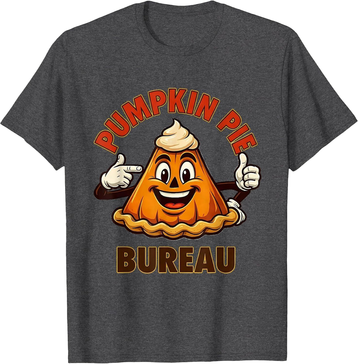 Pumpkin Pie Bureau Retro Advertising Mascot Thanksgiving T-Shirt - Dark Heather Grey