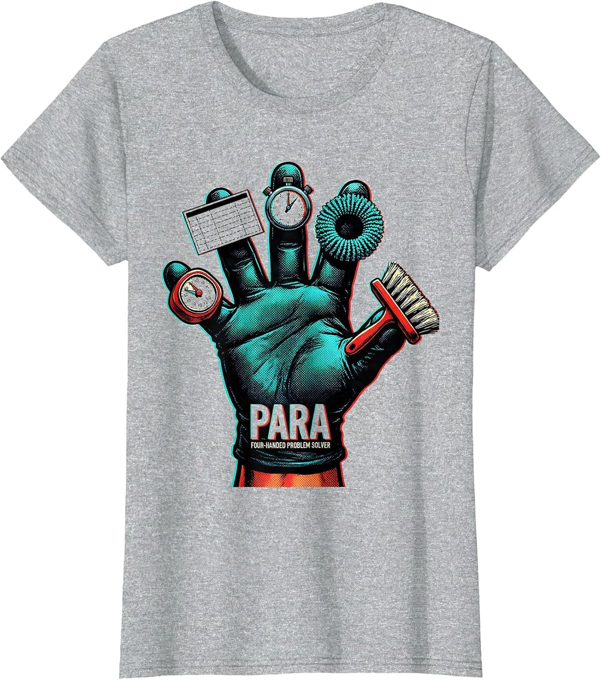 Para, Four-Handed Problem Solver Funny Paraprofessional T-Shirt - Heather Grey