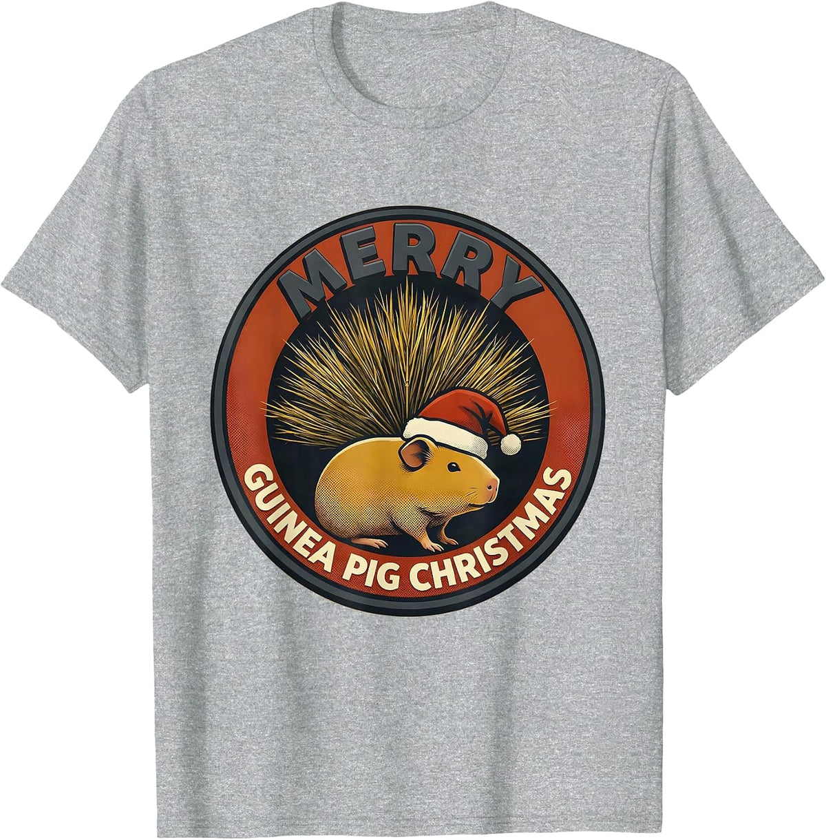 Men's Merry Guinea Pig Christmas Midcentury Modern Pet Lover Humor T-Shirt - Heather Grey