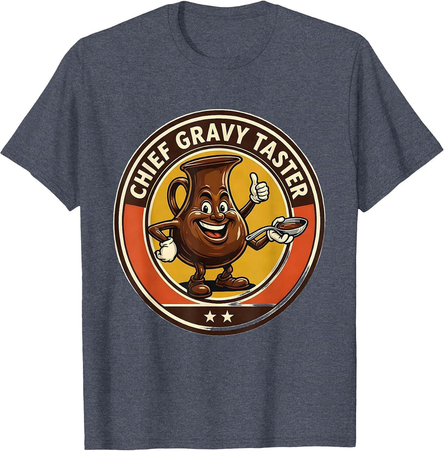 Chief Gravy Taster Retro Thanksgiving Dinner Humor T-Shirt - Heather Blue