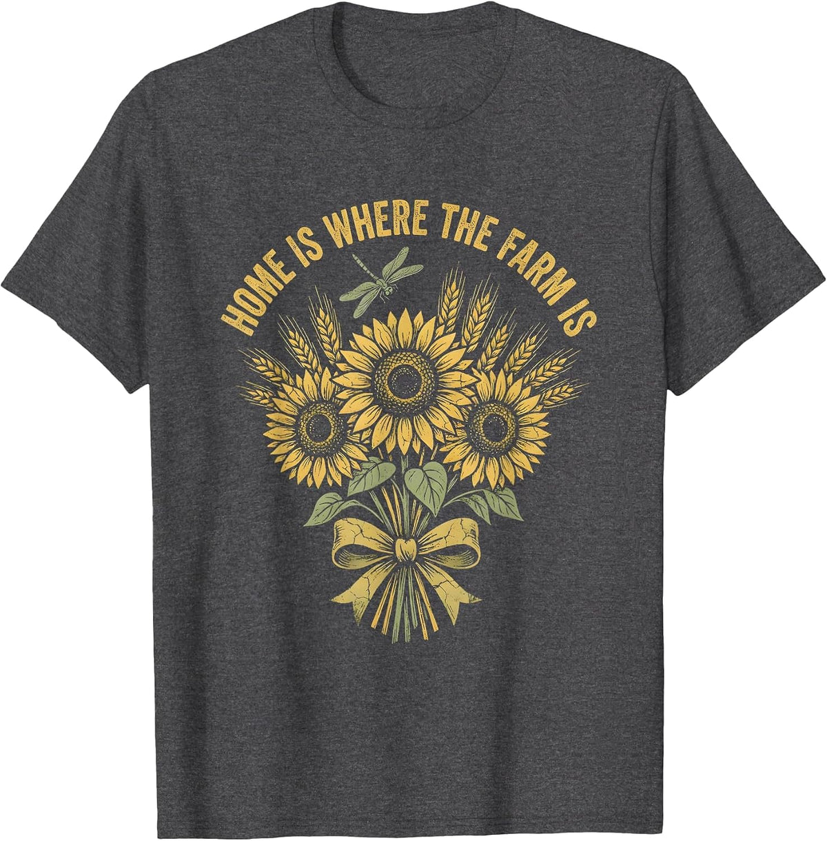 Men's Home Is Where The Farm Is Country Life Design T-Shirt - Dark Heather Grey