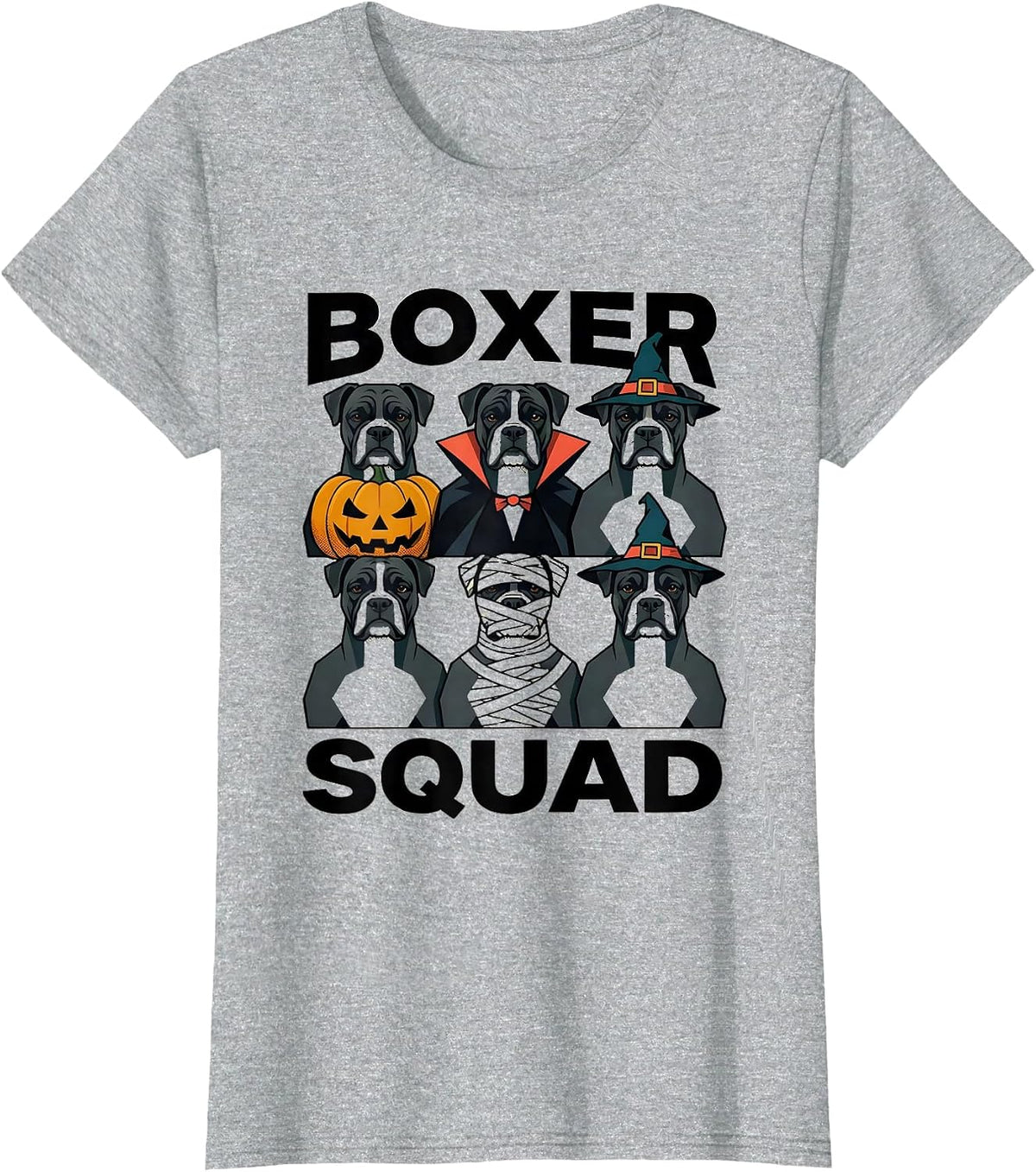 Boxer Squad Midcentury Modern Halloween Dog Breed Squad T-Shirt - Heather Grey
