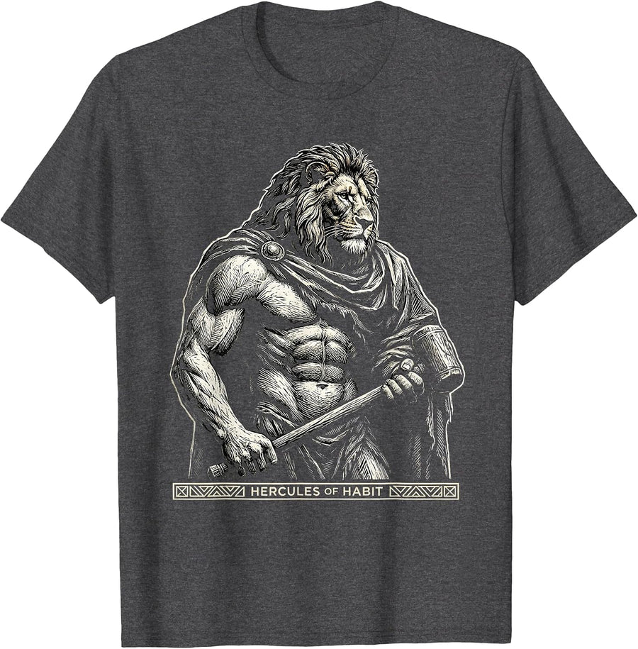 Men's Hercules Of Habit Funny Greek Mythology Gods Pun Parody T-Shirt - Dark Heather Grey