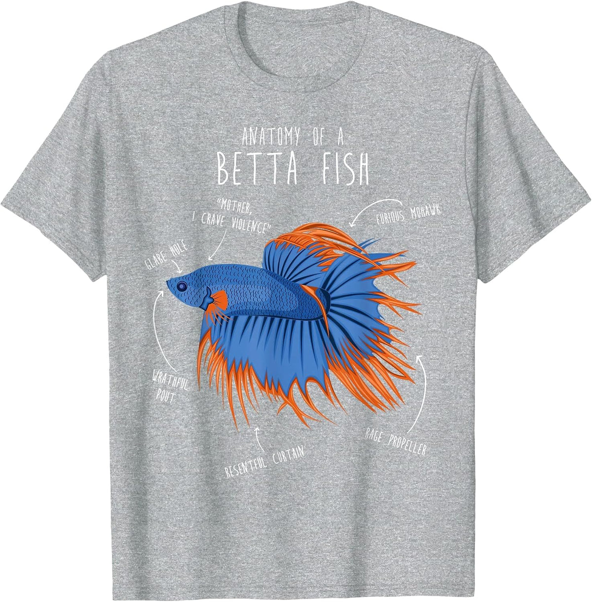 Betta Fish Siamese Fighting Fish Anatomy, Funny Aquarium Pet T-Shirt - Heather Grey