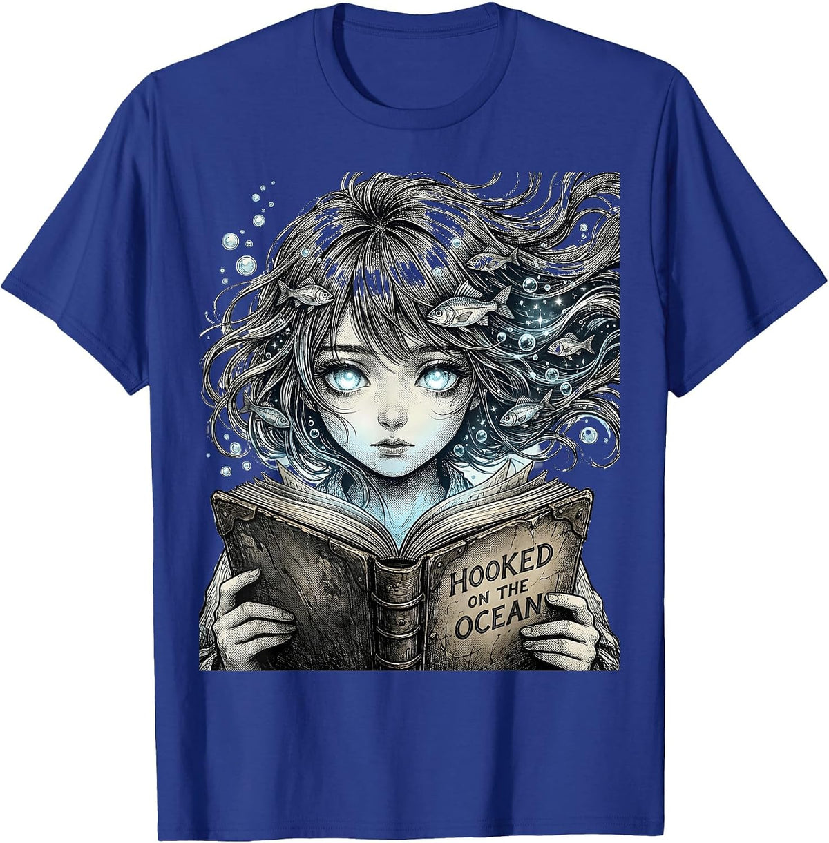 Men's Hooked on the Ocean Fishing Lover Design T-Shirt - Royal Blue