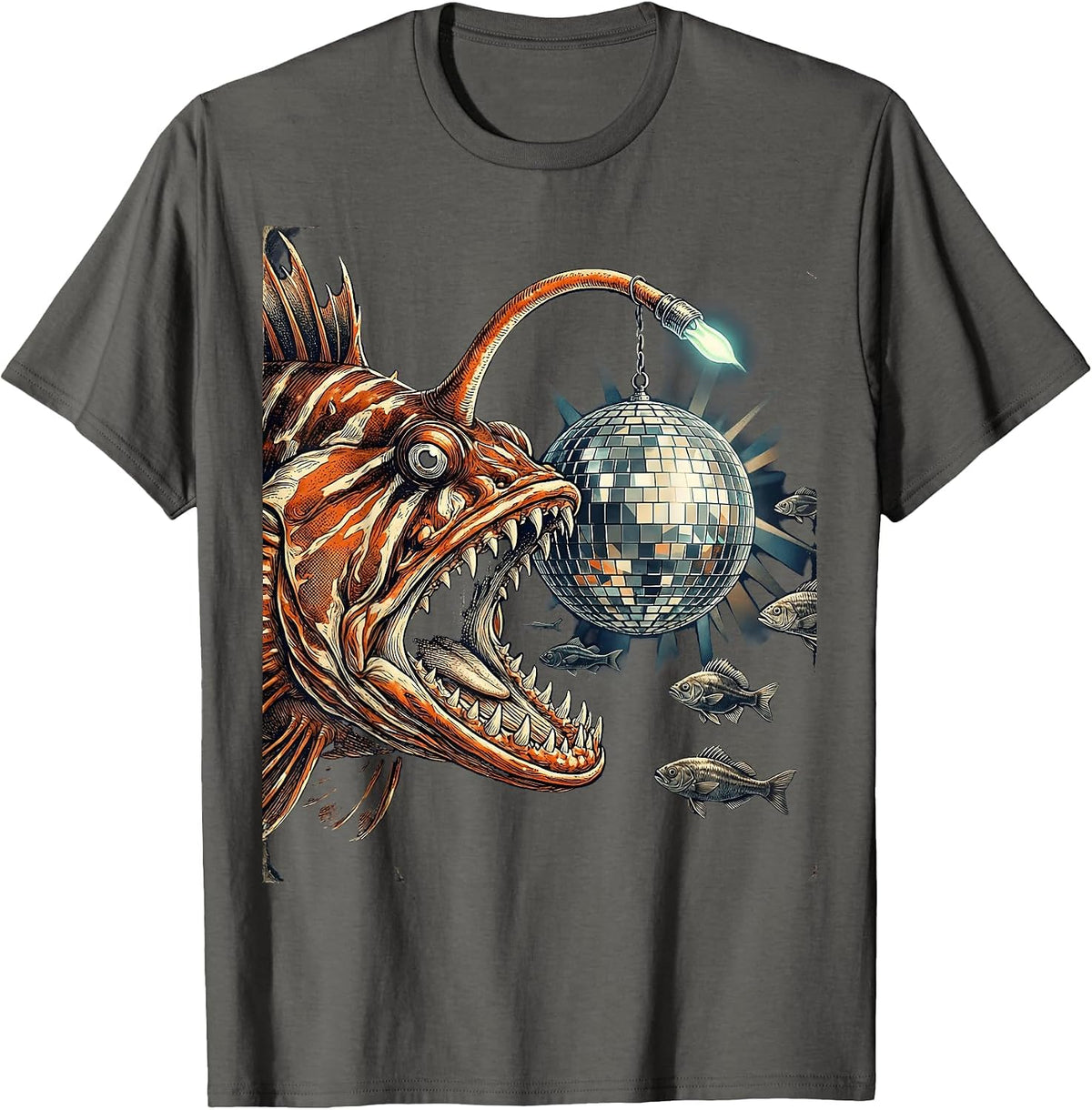 Men's Deep Sea Disco Ball Anglerfish Illustration T-Shirt - Asphalt Grey
