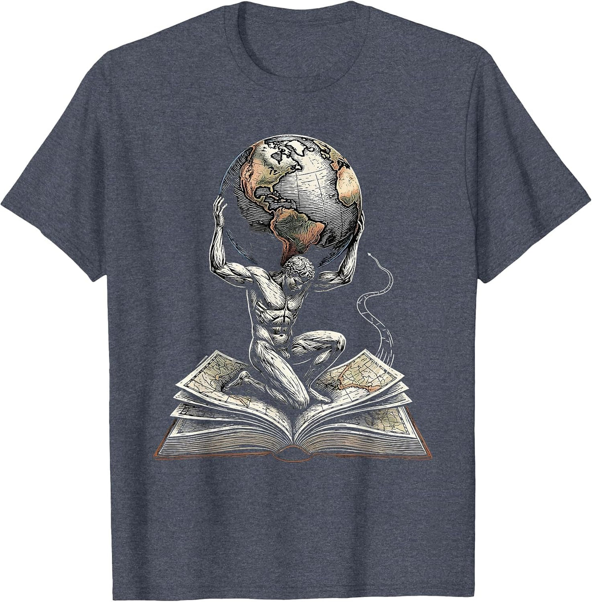 Atlas Bearing Map Book Greek Mythology Gods Humor T-Shirt - Heather Blue