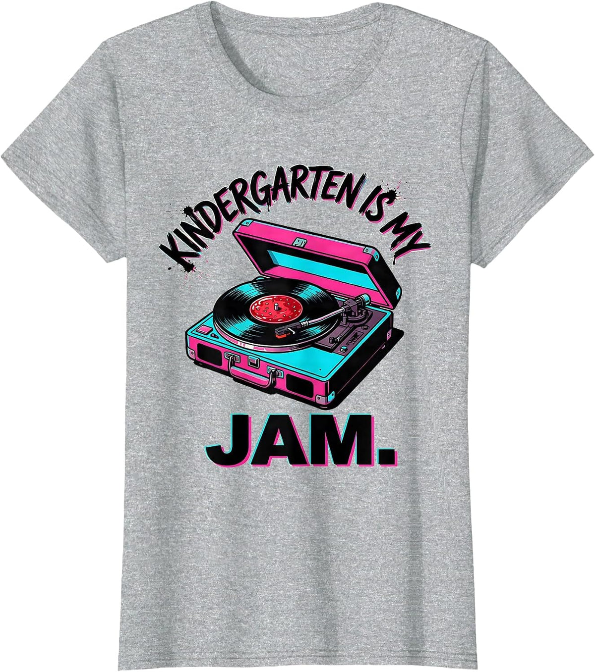 Kindergarten Is My Jam Retro 80s Teacher Student Back T-Shirt - Heather Grey