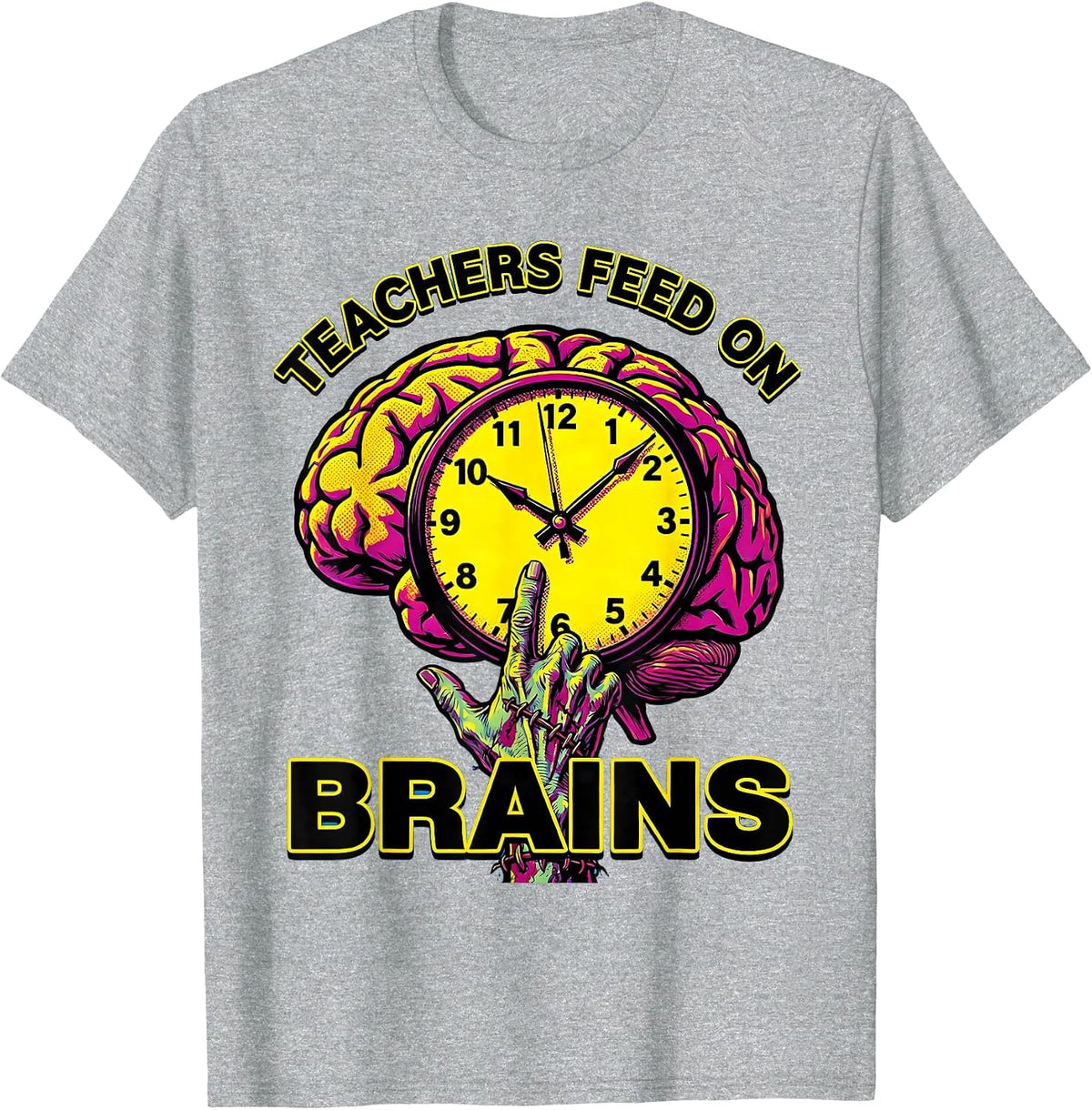 Men's Teachers Feed On Brains Pop Art Funny Halloween Teacher T-Shirt - Heather Grey
