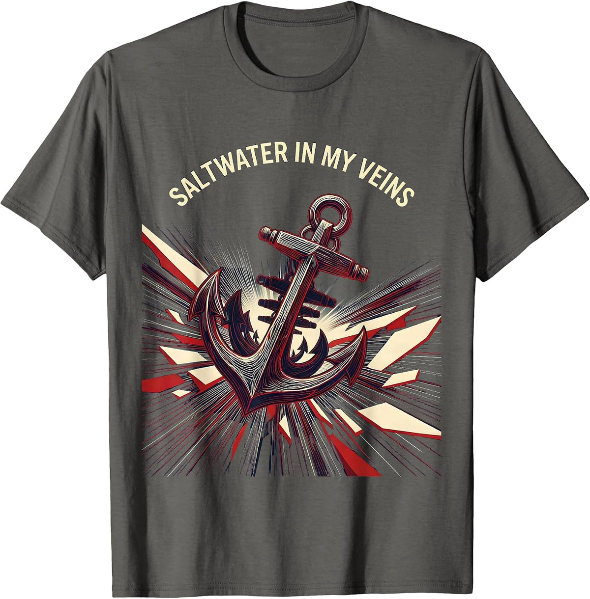 Men's Saltwater In My Veins Navy Ocean Design T-Shirt - Asphalt Grey