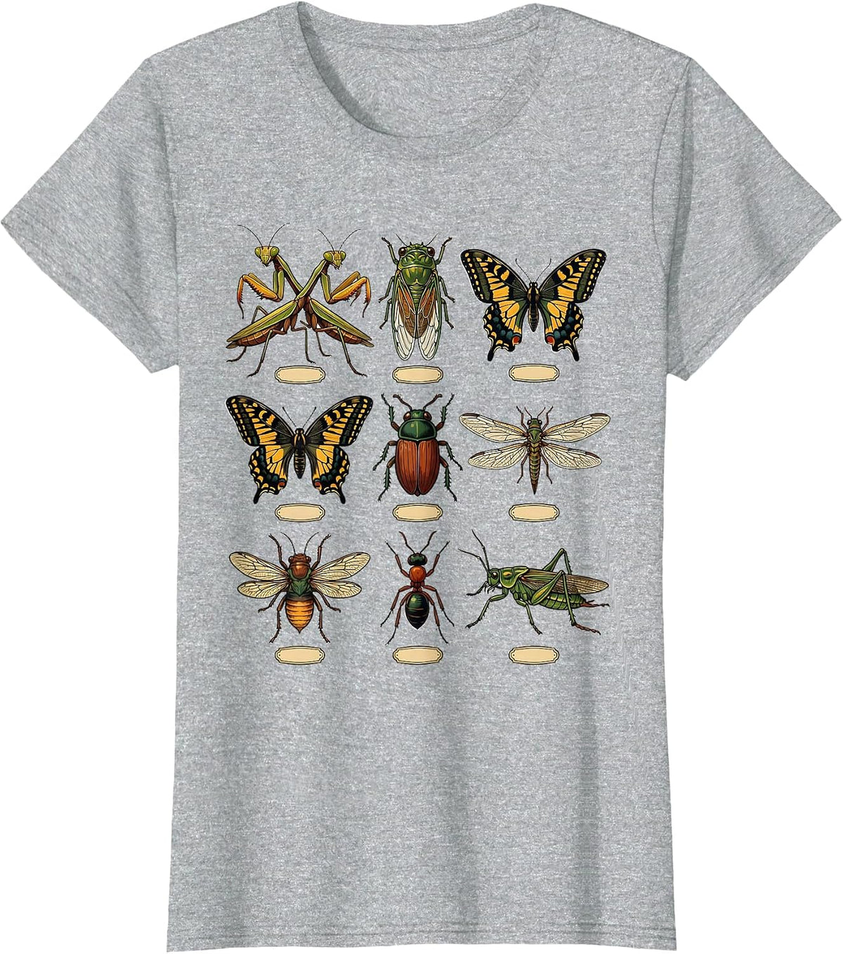Insect Specimen Chart Folk Art Bug Collector Humor T-Shirt - Heather Grey