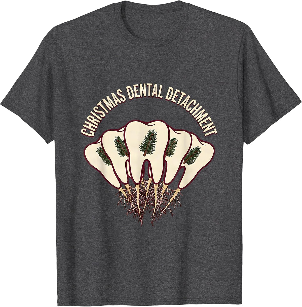 Men's Christmas Dental Detachment Funny Dentist Dental Team T-Shirt - Dark Heather Grey