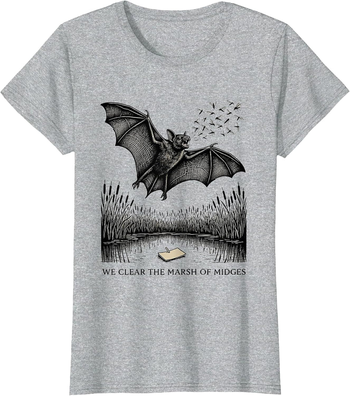 Women's We Clear The Marsh Of Midges Vintage Bat Lover Wildlife T-Shirt - Heather Grey