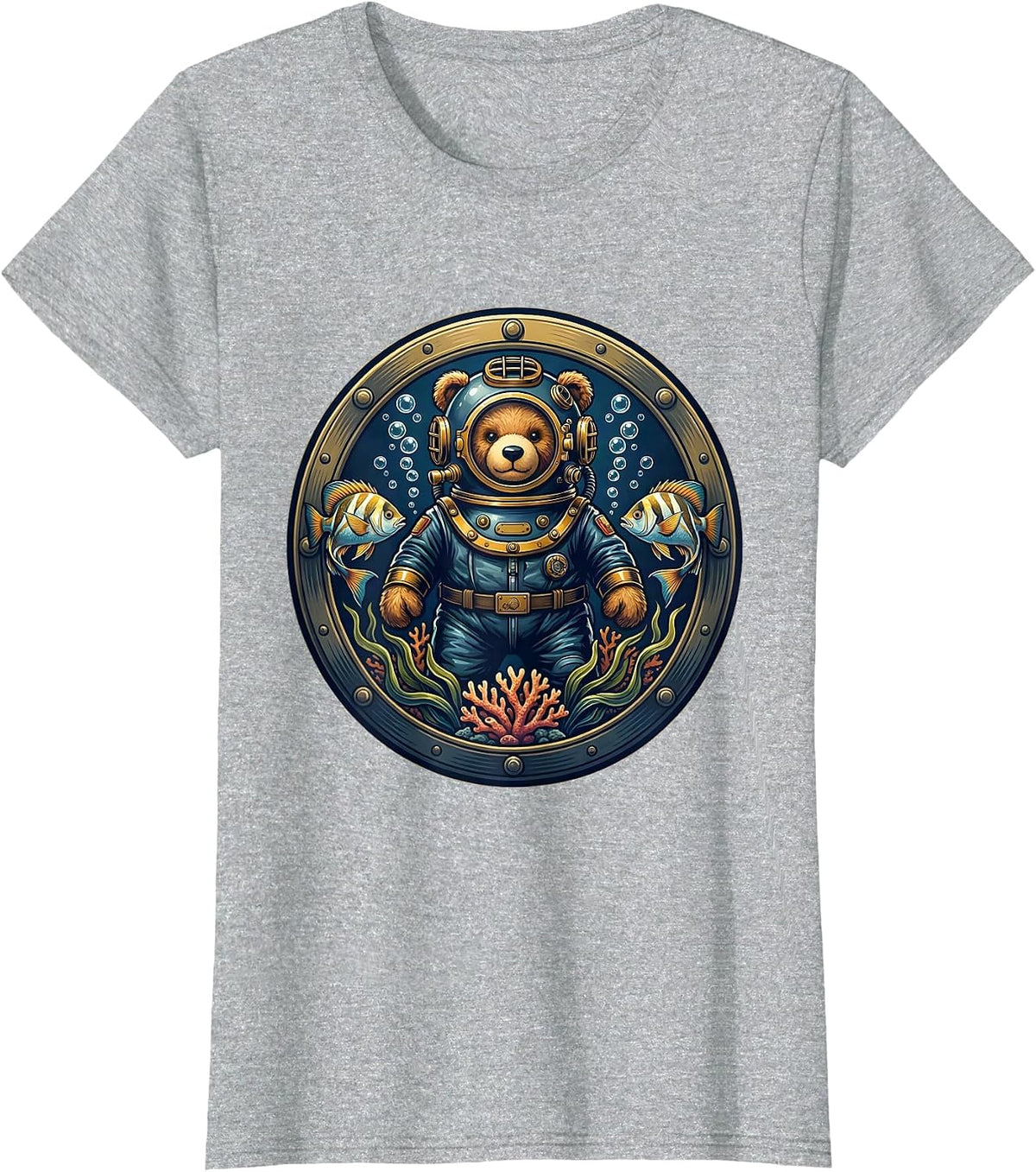 Teddy Bear Deep Sea Diver Underwater Adventure T-Shirt - Heather Grey