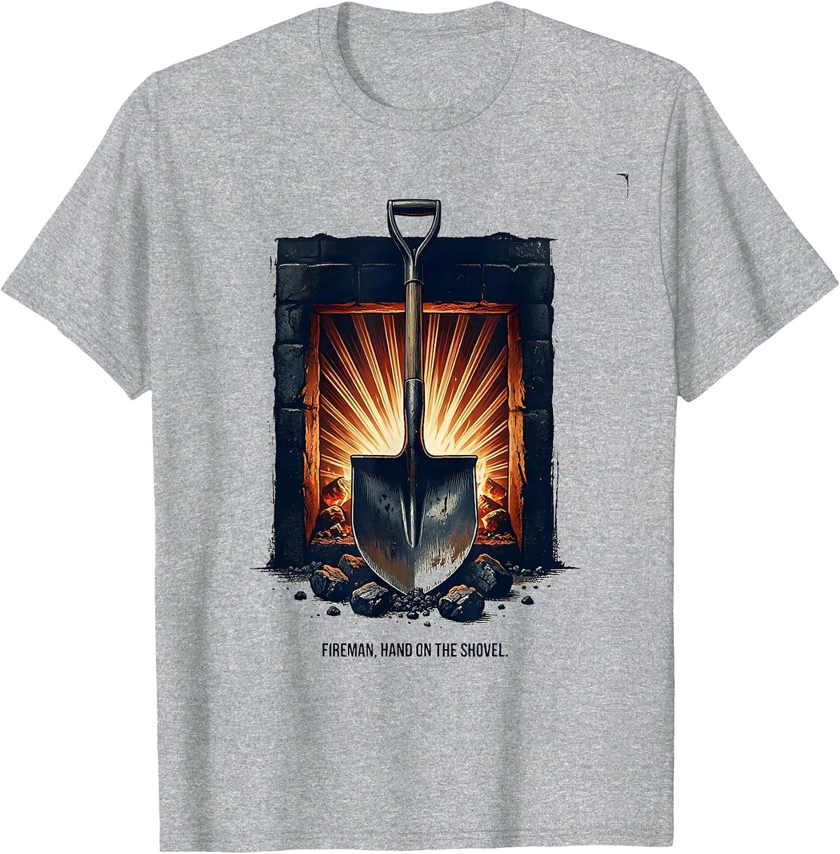 Men's Fireman, Hand On The Shovel Vintage Steam Train Engineer T-Shirt - Heather Grey