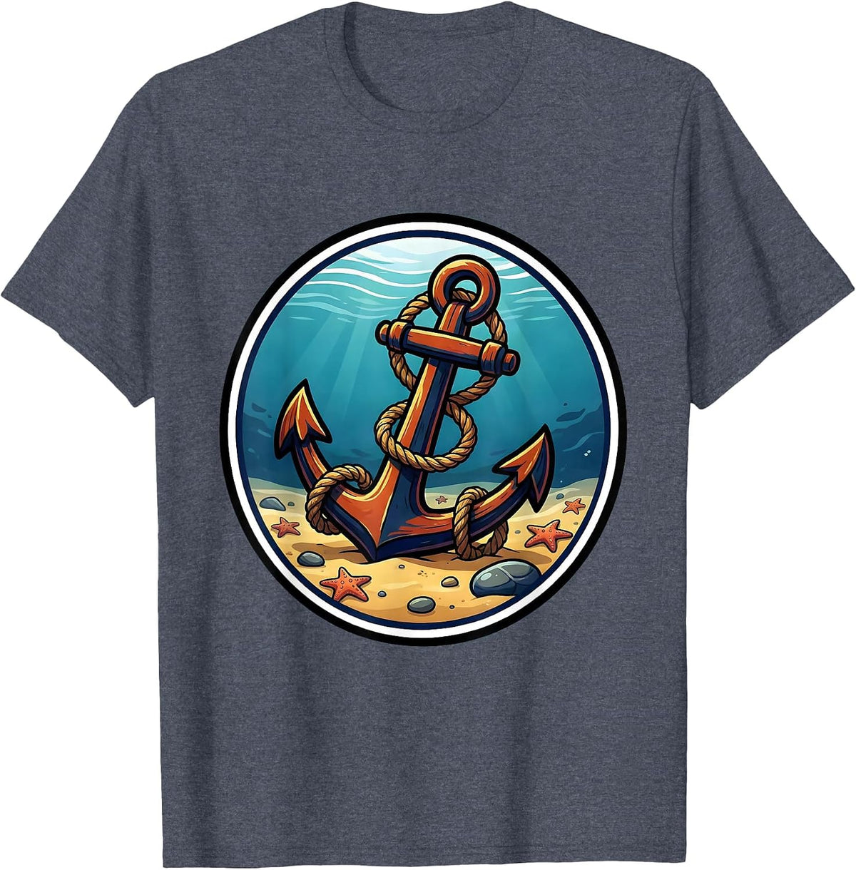 Anchor and Rope Ocean Floor Cruise Design T-Shirt - Heather Blue