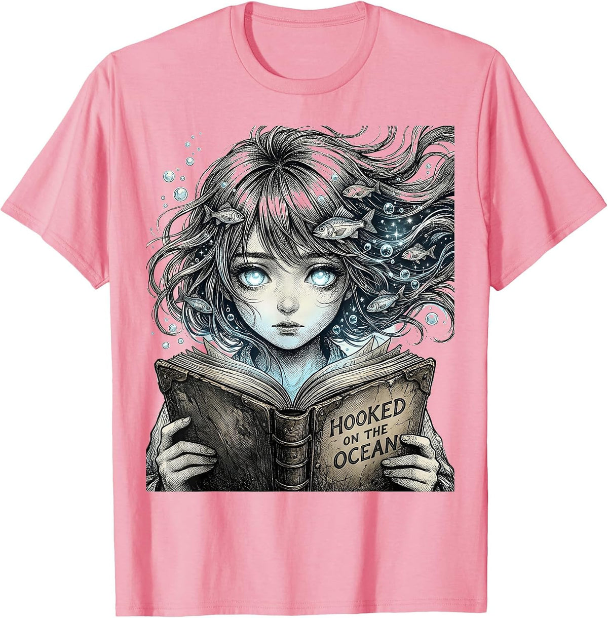 Men's Hooked on the Ocean Fishing Lover Design T-Shirt - Pink