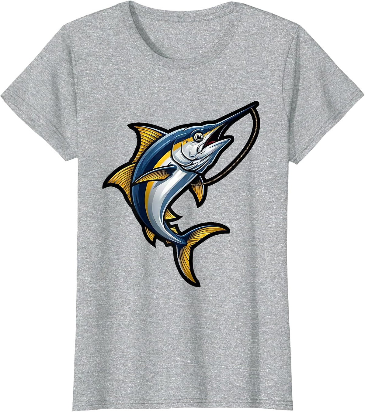 Massive Tuna Mid-Air Catch Fishing Graphic T-Shirt - Heather Grey