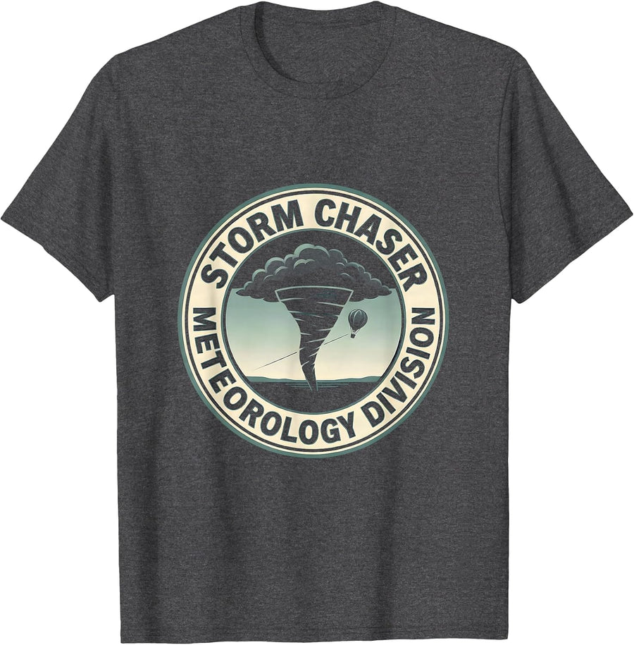 Men's Wedge Funnel Silhouette Storm Chaser Meteorology Humor T-Shirt - Dark Heather Grey