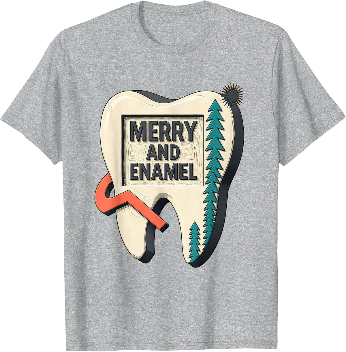 Men's Merry and Enamel Midcentury Modern Dental Christmas Dentist T-Shirt - Heather Grey