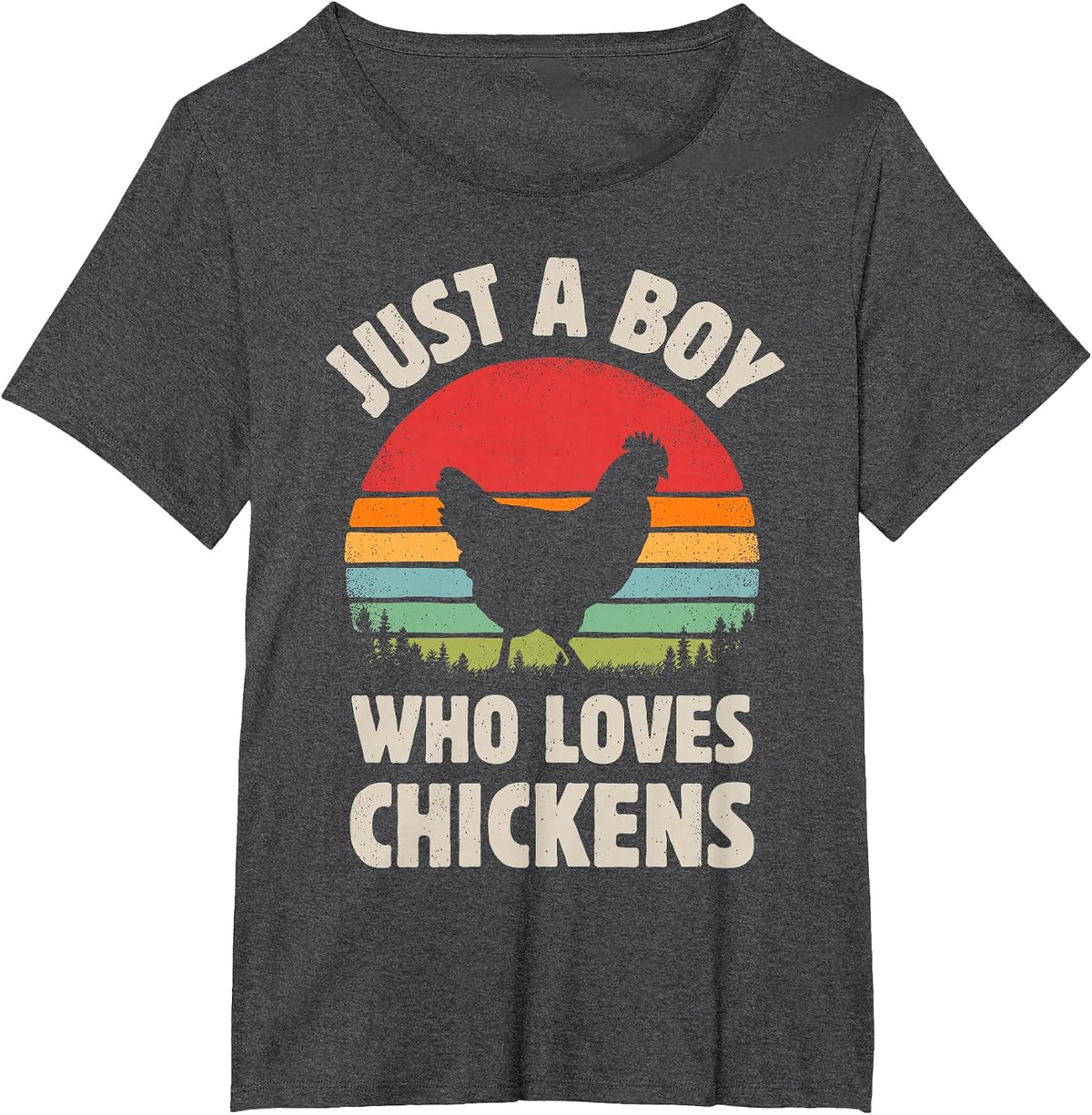 Chicken Just A Boy Who Loves Retro Farm Animal Farmer Sunset T-Shirt - Dark Heather Grey
