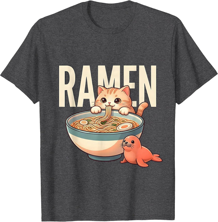Men's RAMEN Cute Kawaii Cat Anime Japanese Ramen Lover Gift T-Shirt - Dark Heather Grey