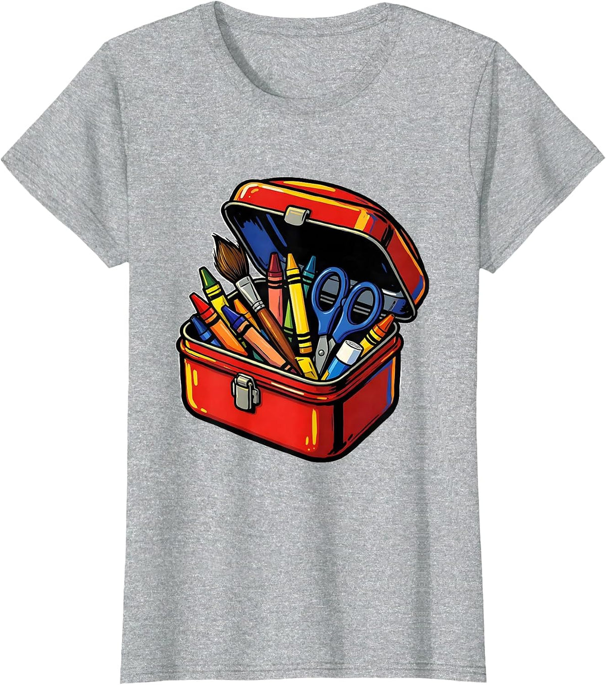 Kindergarten Teacher Lunchbox Art Supplies Graphic T-Shirt - Heather Grey