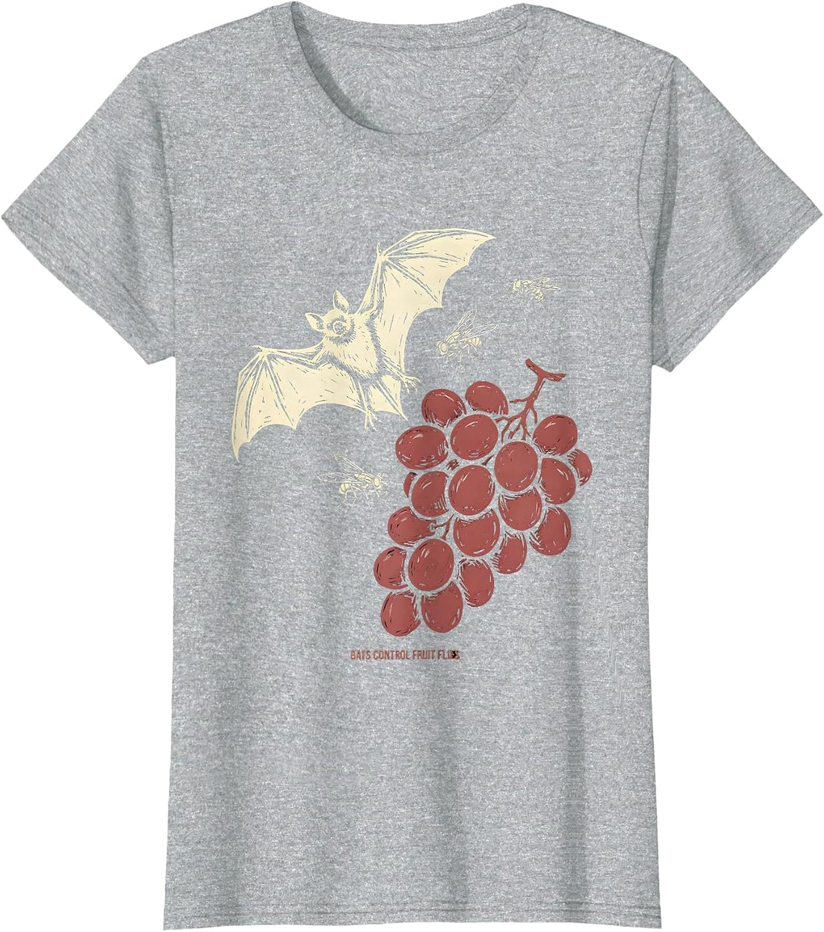 Bats Control Fruit Flies Linocut Bat Lover Halloween Humor T-Shirt - Heather Grey