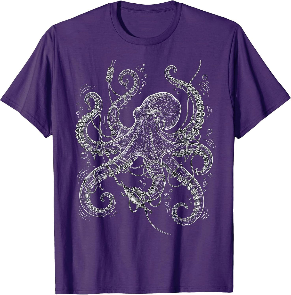 Octopus Tangled in Fishing Line Underwater T-Shirt - Purple