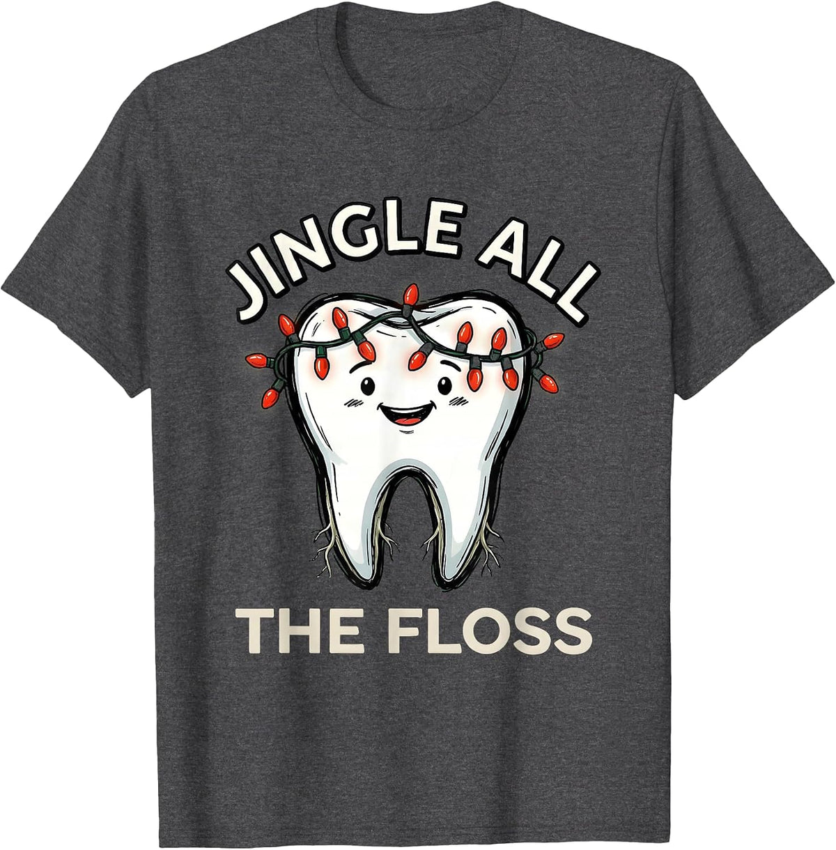 Men's Jingle All the Floss Funny Dental Christmas Dentist Team T-Shirt - Dark Heather Grey