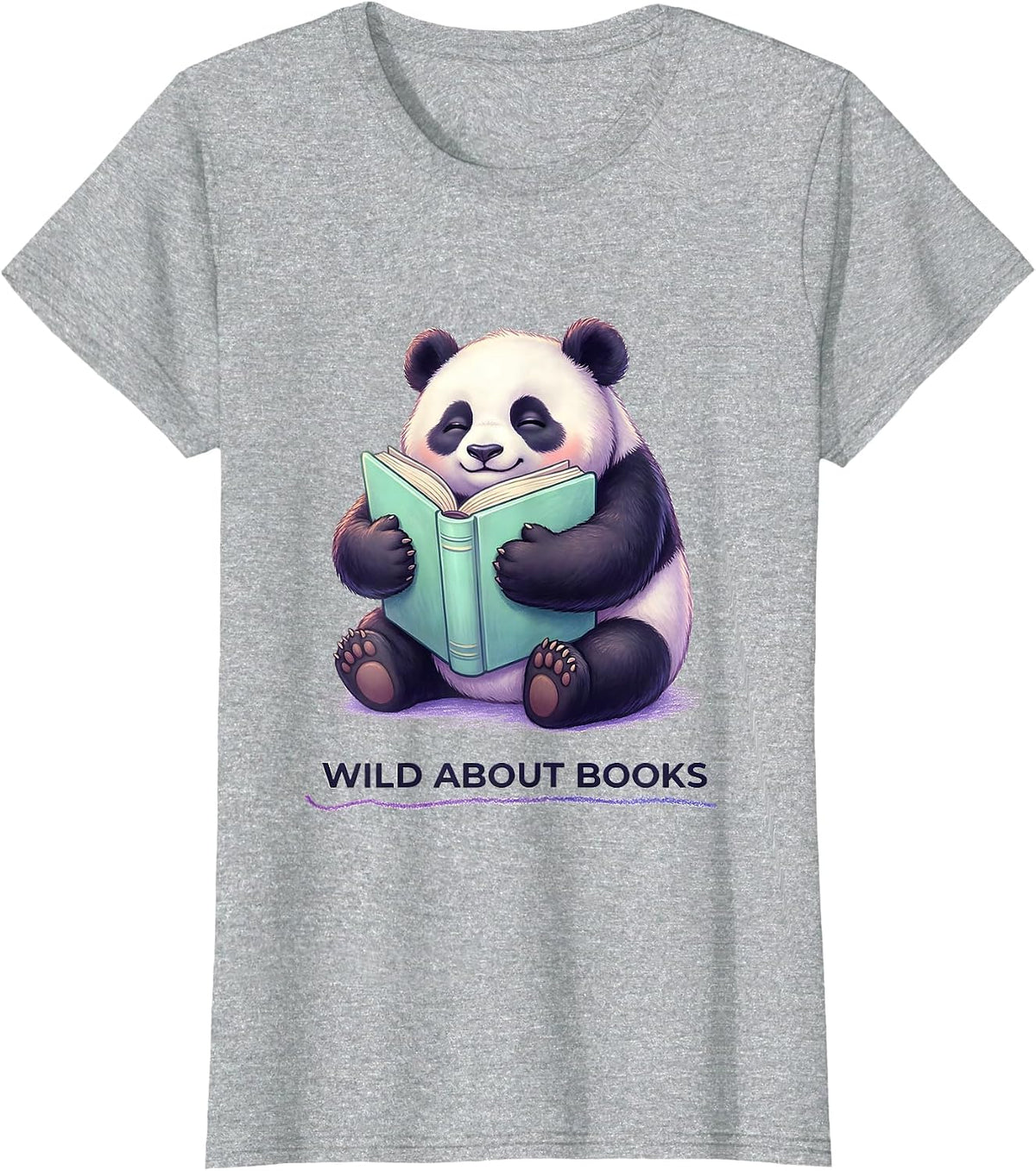 Women's Wild About Books Cute Kawaii Panda Teacher Back To School T-Shirt - Heather Grey