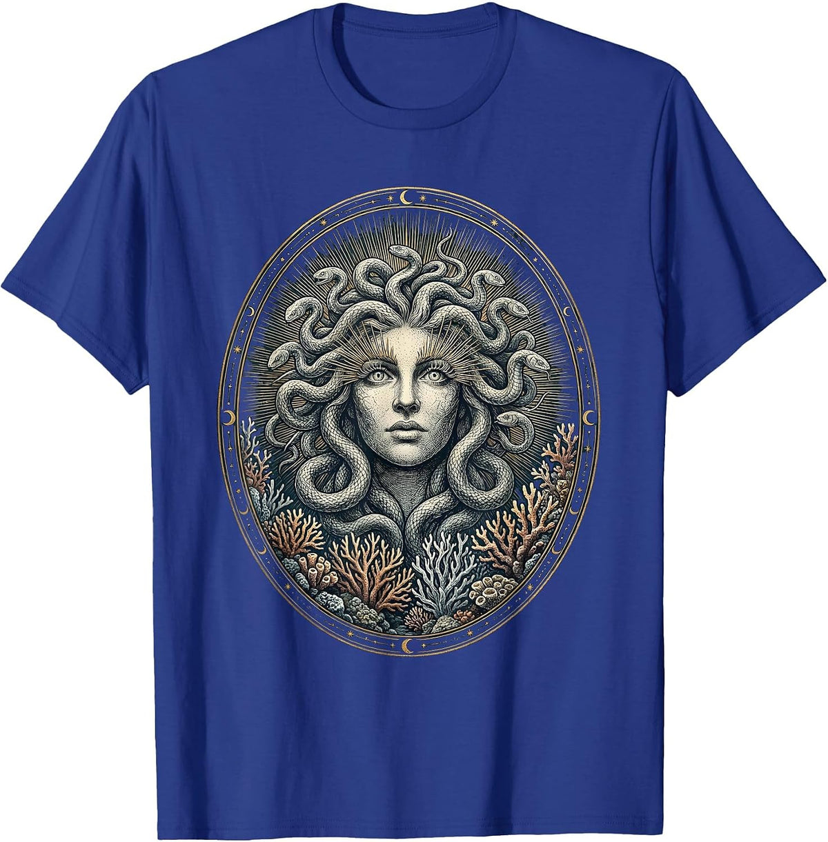 Medusa's Reef Petrified Fish Coral Design T-Shirt - Royal Blue