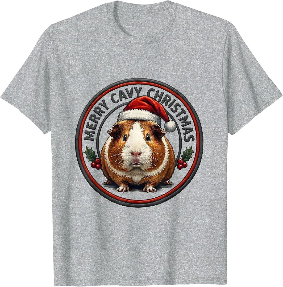 Men's Merry Cavy Christmas Funny Guinea Pig Santa Hat Holiday T-Shirt - Heather Grey