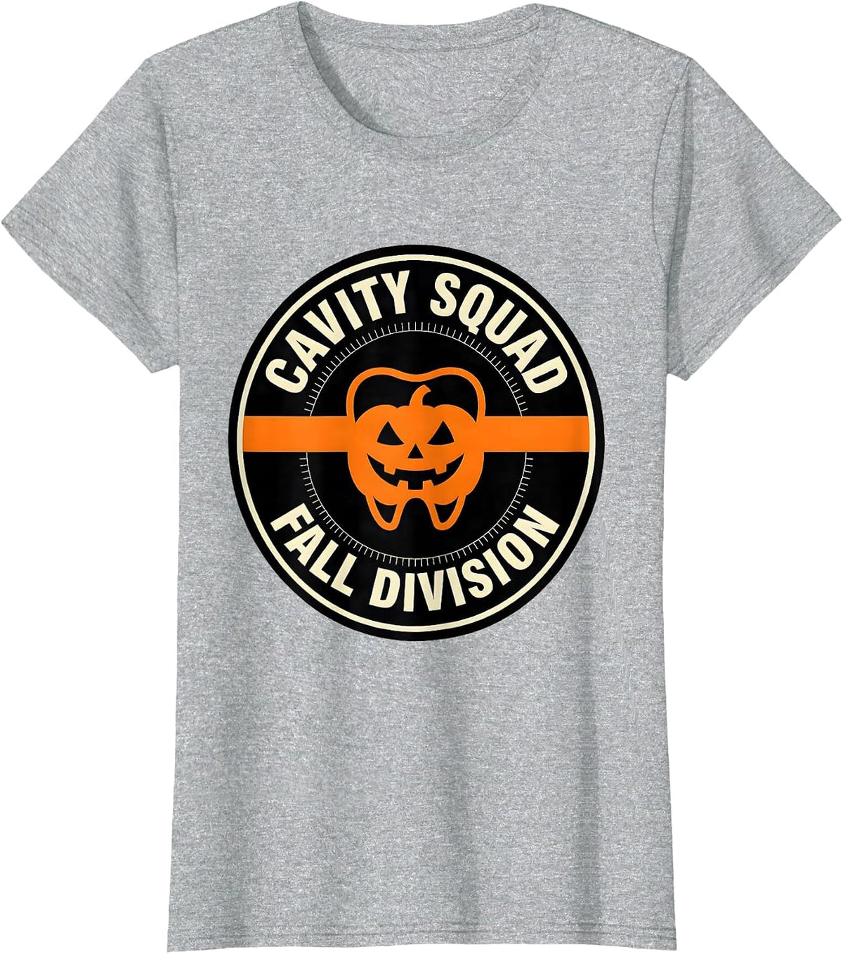 Cavity Squad Fall Division Stencil Dental Humor T-Shirt - Heather Grey
