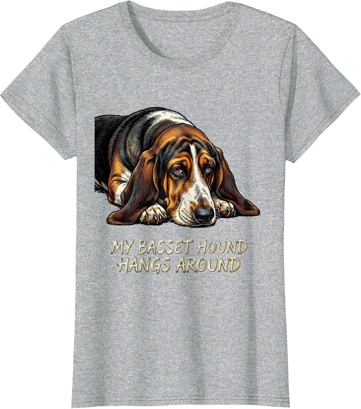 My Basset Hound Hangs Around Funny Basset Hound Owner Gift T-Shirt - Heather Grey