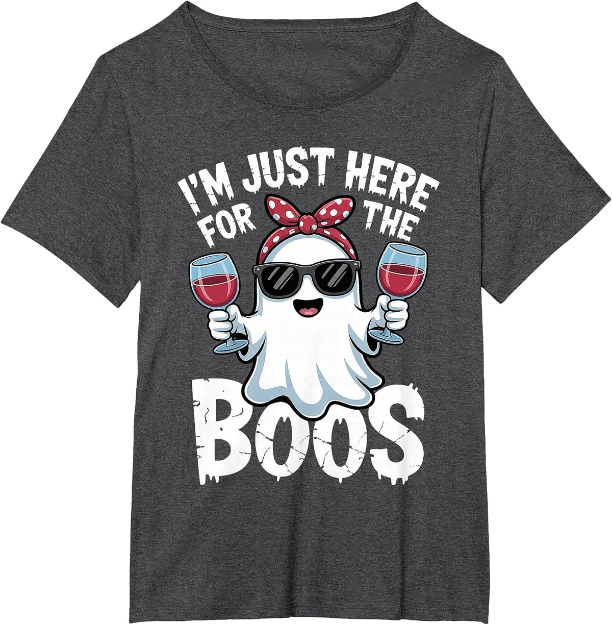 I'm Just Here for The Boos Halloween Ghost T-Shirt - Dark Heather Grey