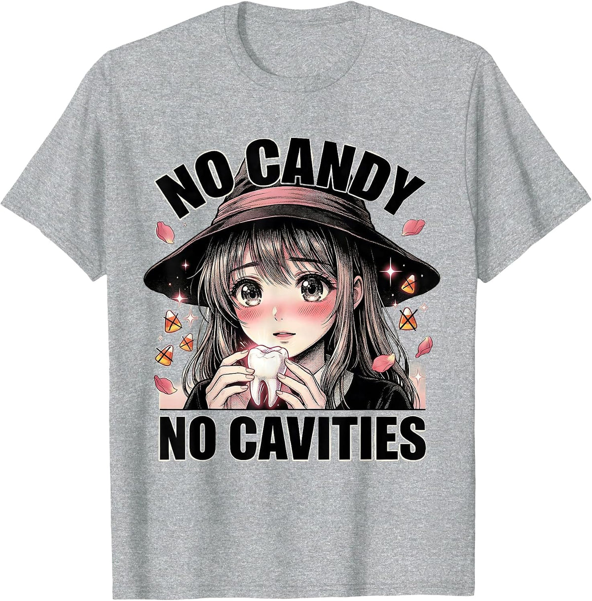 Men's No Candy No Cavities Halloween Dental Design T-Shirt - Heather Grey