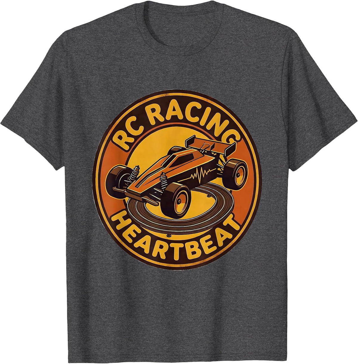 RC Racing Heartbeat Retro 70s Hobbyist Car Enthusiast T-Shirt - Dark Heather Grey