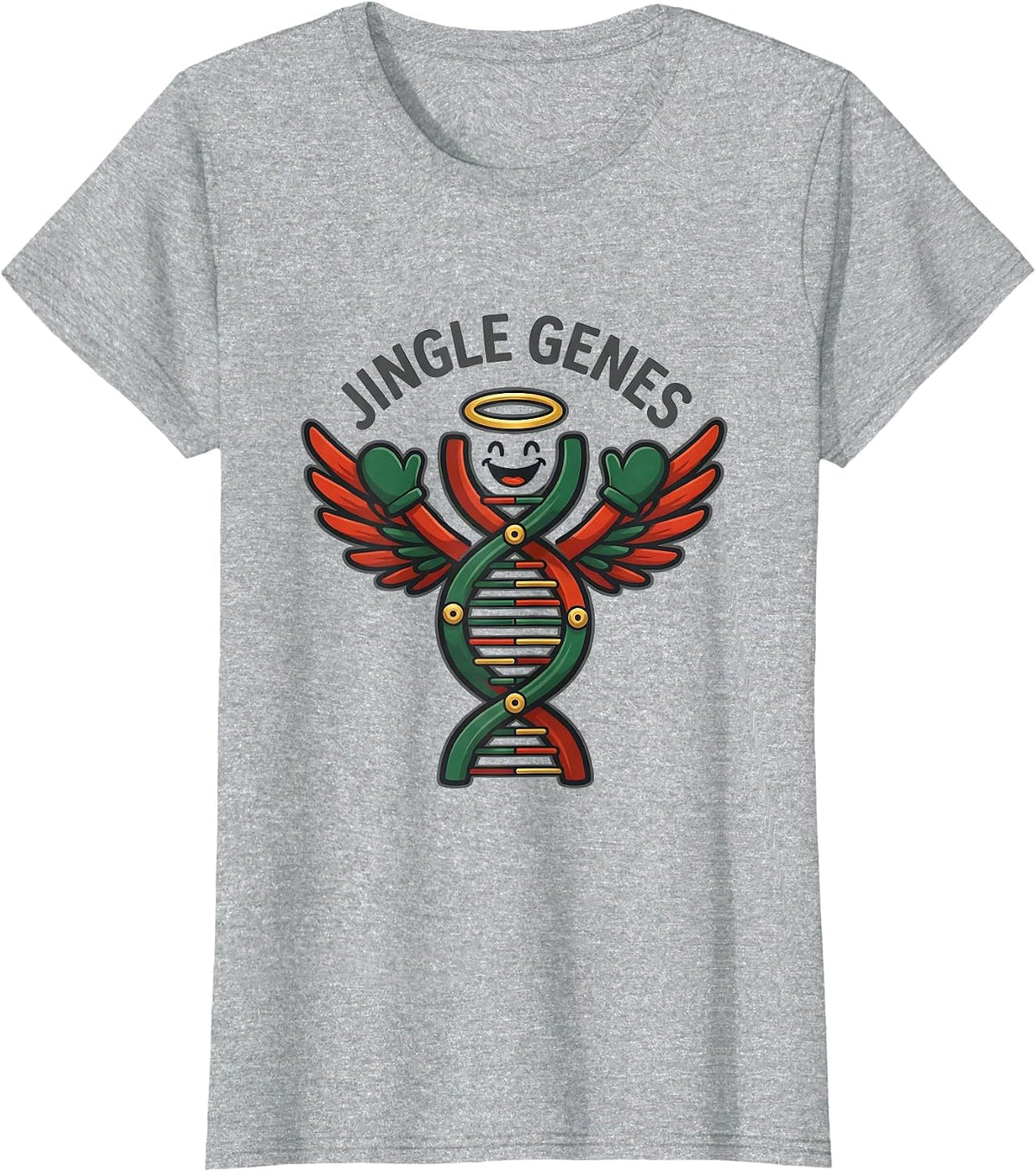 Women's Jingle Genes DNA Helix Christmas Angel Science Teacher Gift T-Shirt - Heather Grey