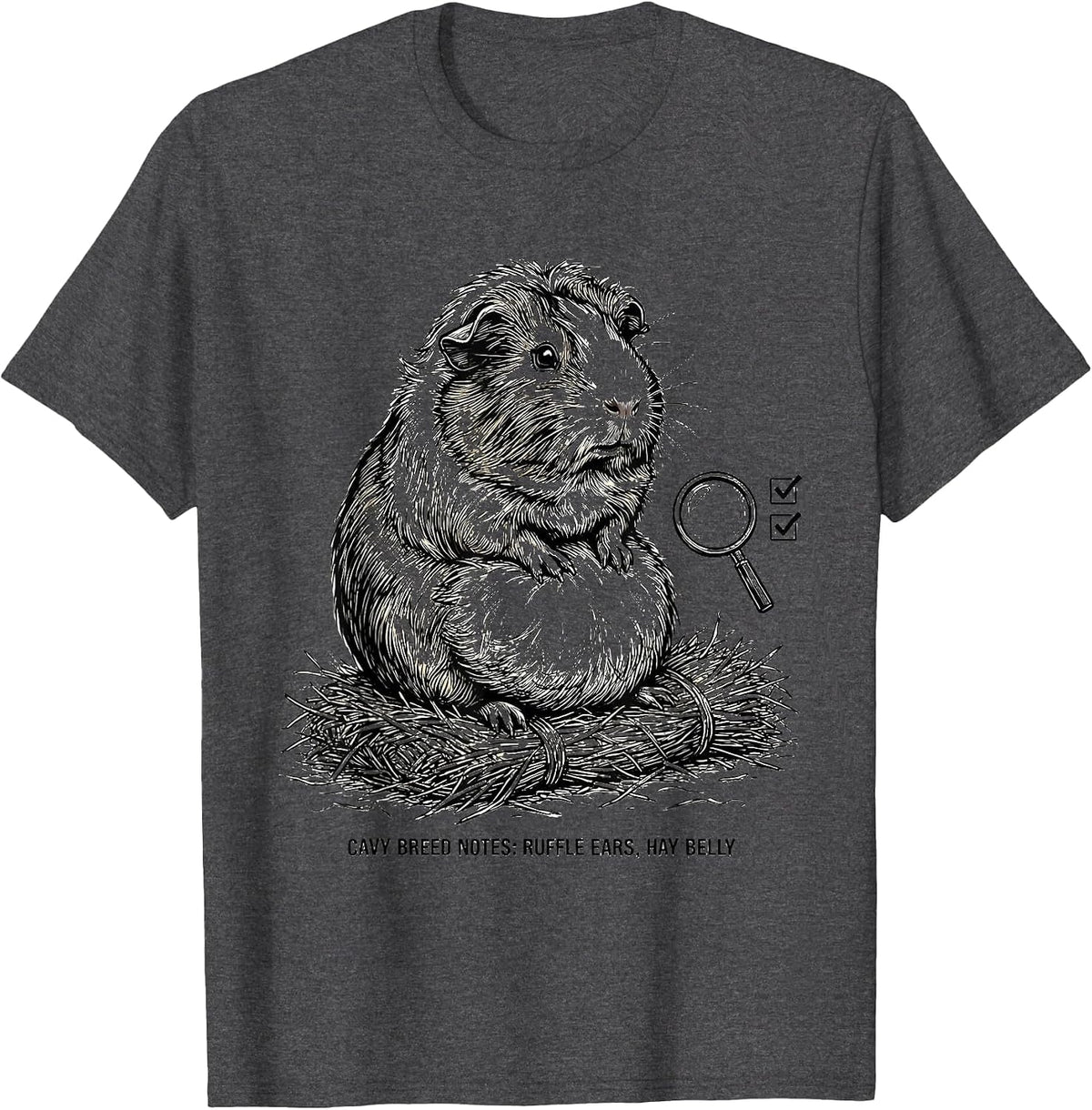 Men's Cavy Breed Notes: Ruffle Ears, Hay Belly Funny T-Shirt - Dark Heather Grey
