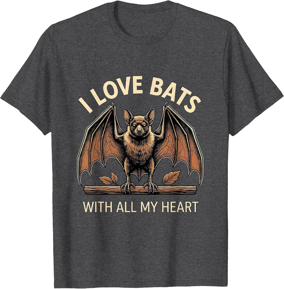 Men's I Love Bats With All My Heart Funny Bat Lover Wildlife T-Shirt - Dark Heather Grey