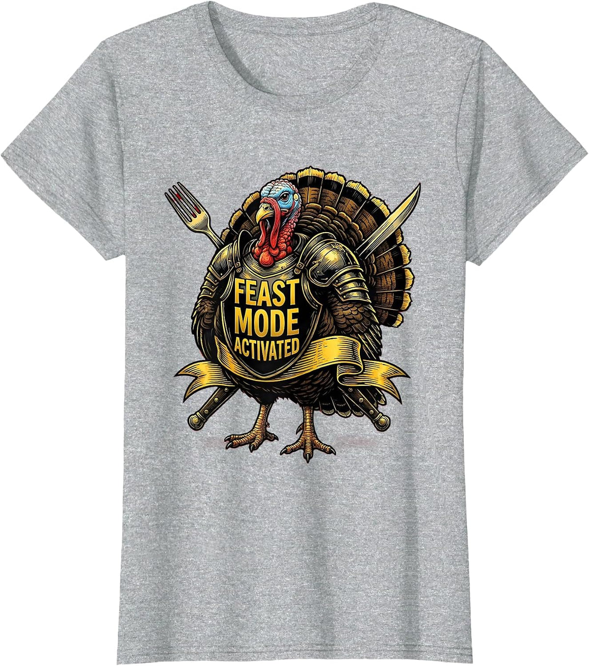Women's Feast Mode Activated Funny Thanksgiving Design T-Shirt - Heather Grey