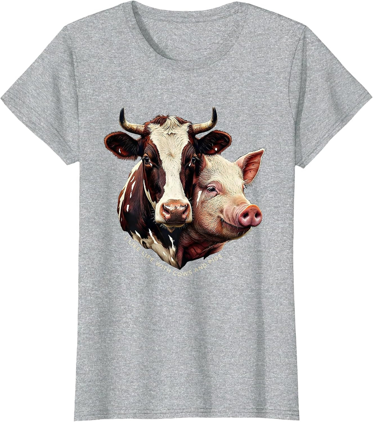 I Like Life With Cows And Pigs Funny Farm Animal Humor T-Shirt - Heather Grey