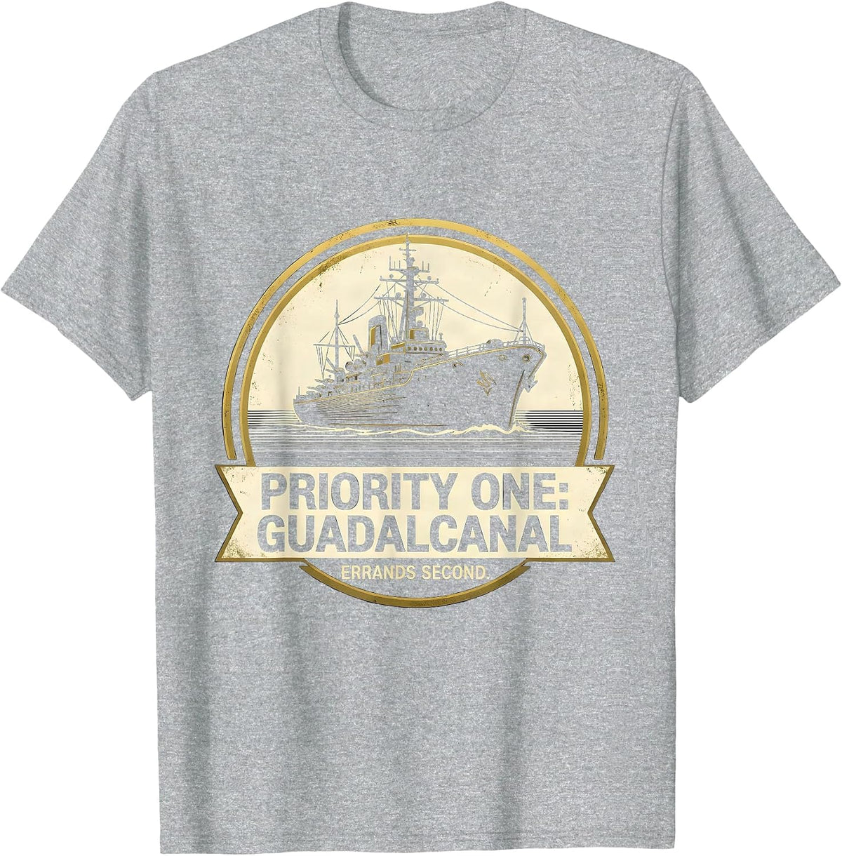 Men's Priority One: Guadalcanal Errands Second WWII History Buff T-Shirt - Heather Grey