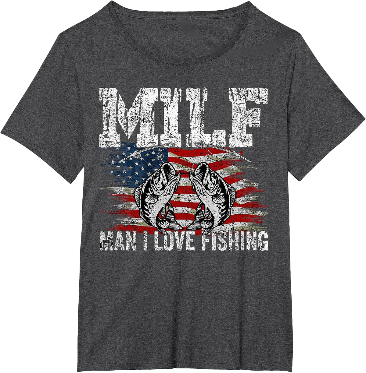 Vintage Retro M.I.L.F Man I Love Fishing Funny Fishing Milf T-Shirt - Dark Heather Grey