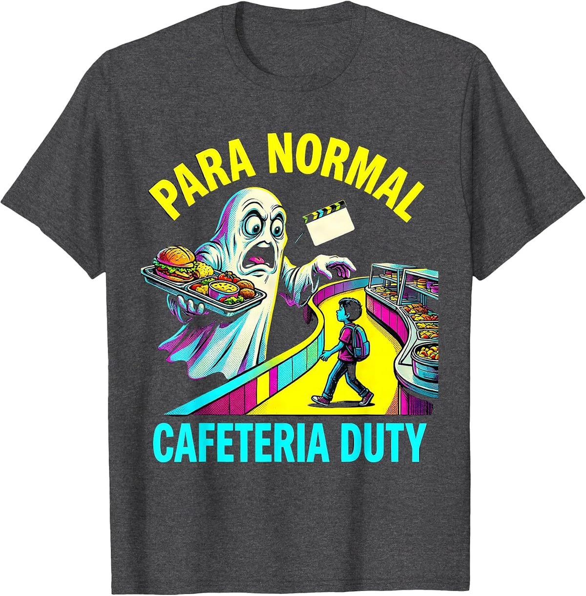 Men's Para Normal Cafeteria Duty Pop Art Ghost Para Halloween T-Shirt - Dark Heather Grey