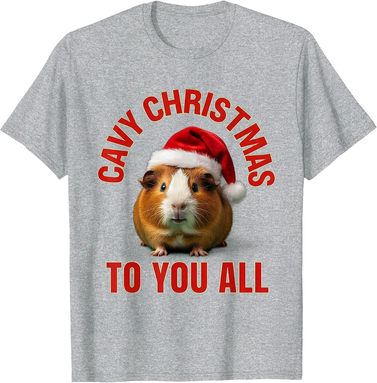 Men's Cavy Christmas To You All Funny Guinea Pig Santa Hat Humor T-Shirt - Heather Grey